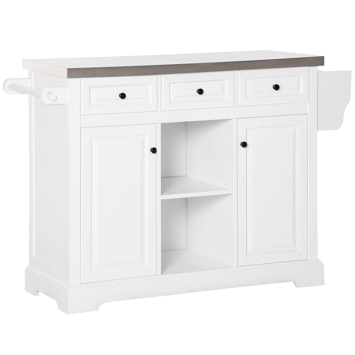 White Pine Wood Stainless Steel Rolling Kitchen Island Cart M7096