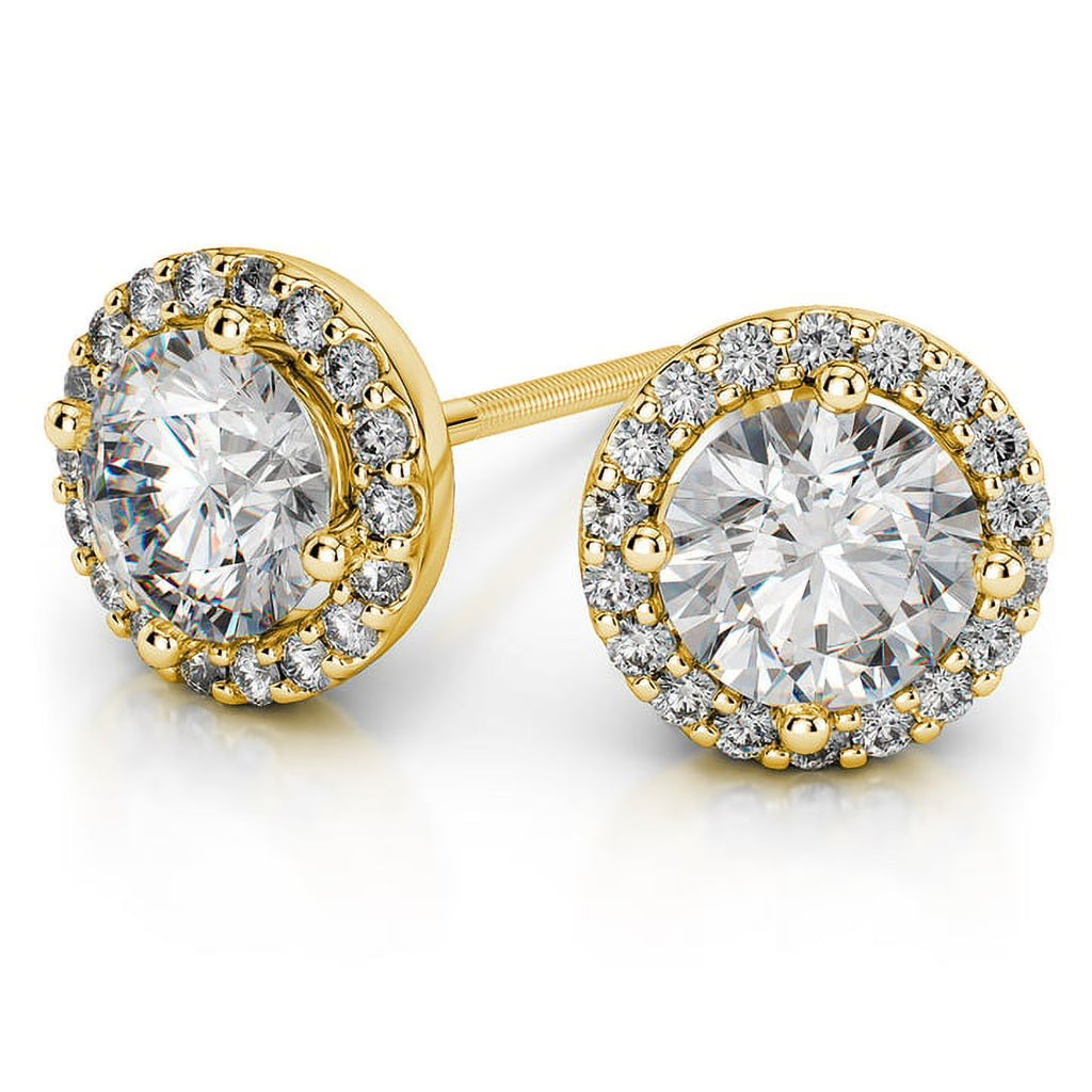0.60 Carat Round Halo Natural Diamond Stud Earrings 14K Yellow Gold P346