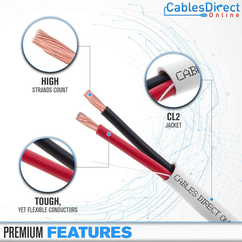 100ft 14AWG 2 Conductors CL2 Rated Speaker Cable Wire J1769