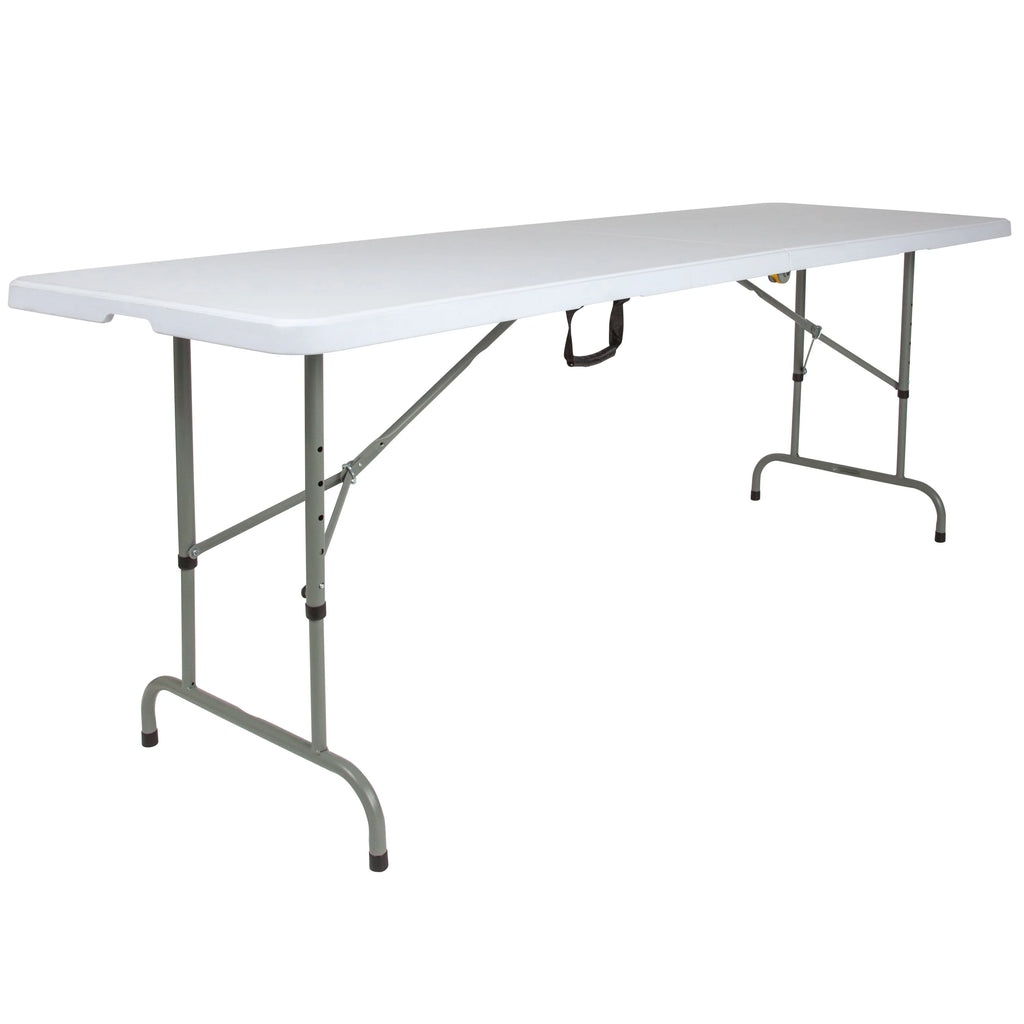 8-Foot Height Adjustable Granite White Plastic Folding Table with Handle A914