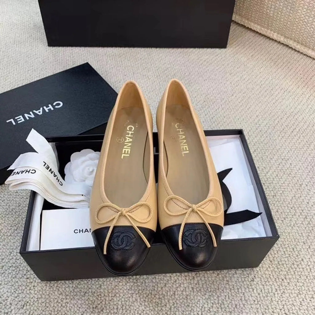 Beige Black Ballerina Flats Z22221