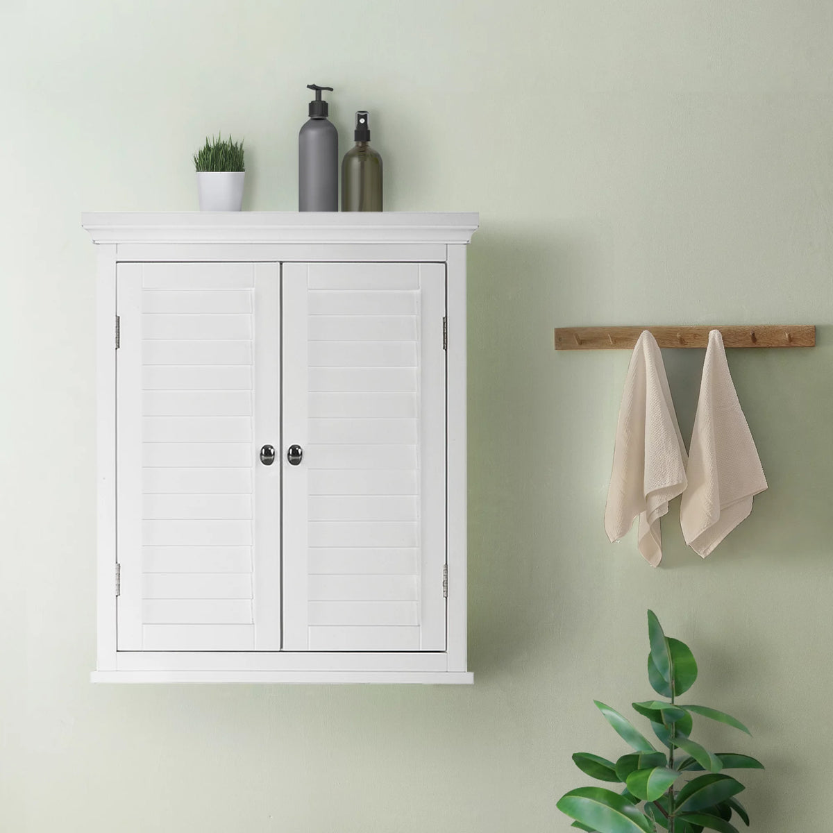 White Wooden Wall Cabinet with Shutter Doors D94758