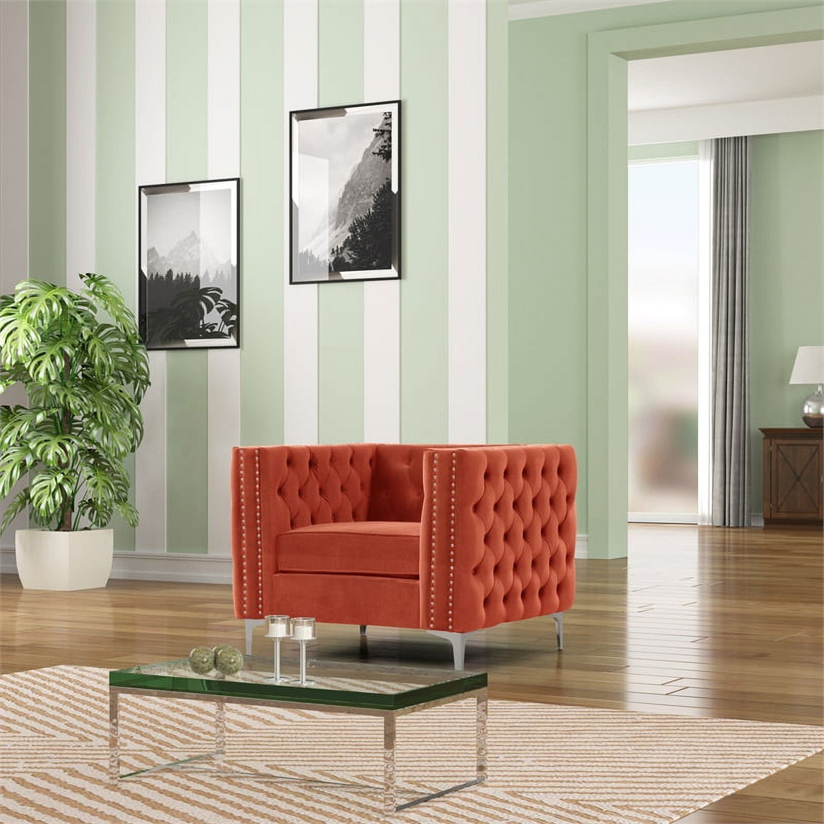 3-PC Velvet Loveseat and 2 Chairs Set Orange B718