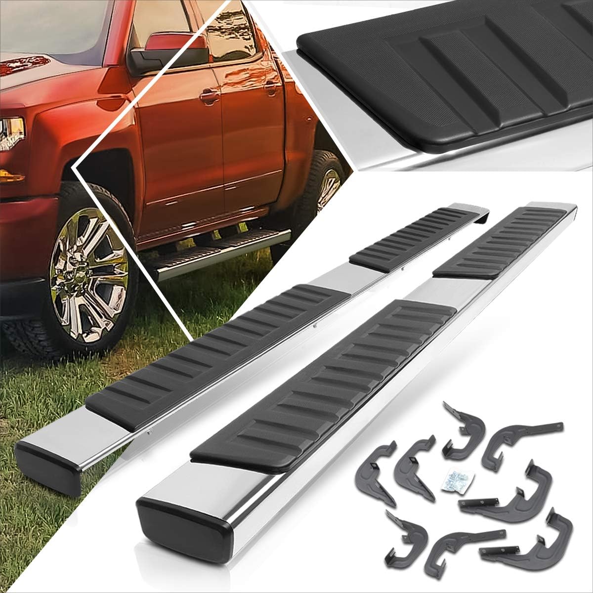 (2Pcs) 6 Inch Chrome Running Boards Side Step Bars Y301412