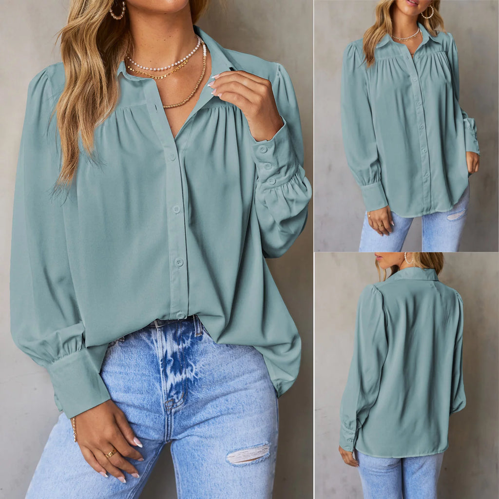 Long Sleeve Button Down Plus Size Blouse O622617