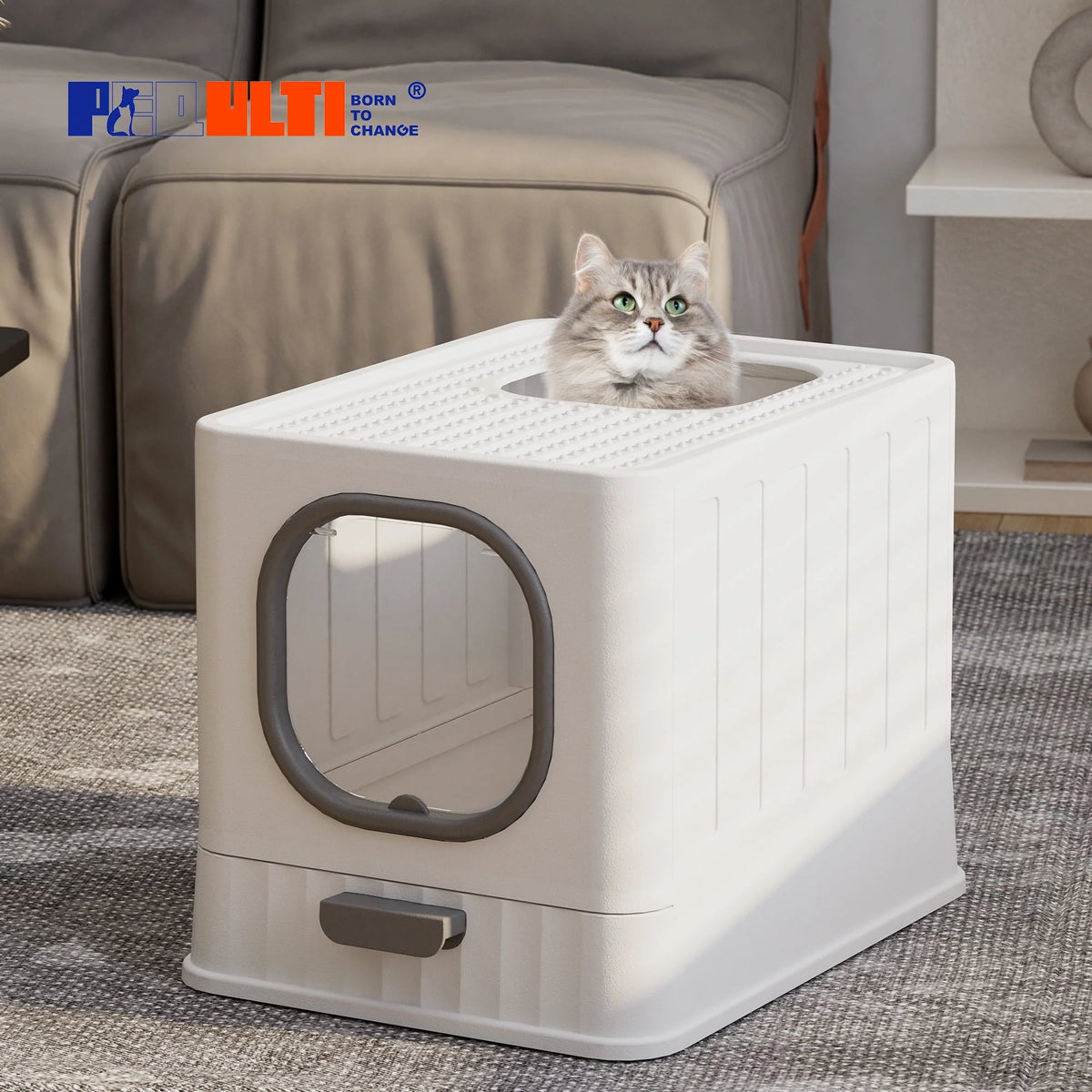 Enclosed Cat Litter Box Large Anti-Splashing Drawer Type Gray X2868