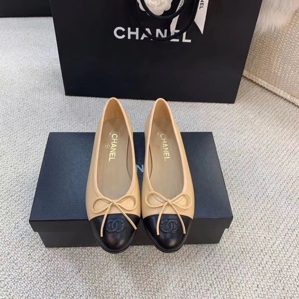 Beige Black Ballerina Flats Z22221