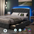 Queen Size Upholstered Platform Bed Frame with Headboard and 4 Storage Drawers N316