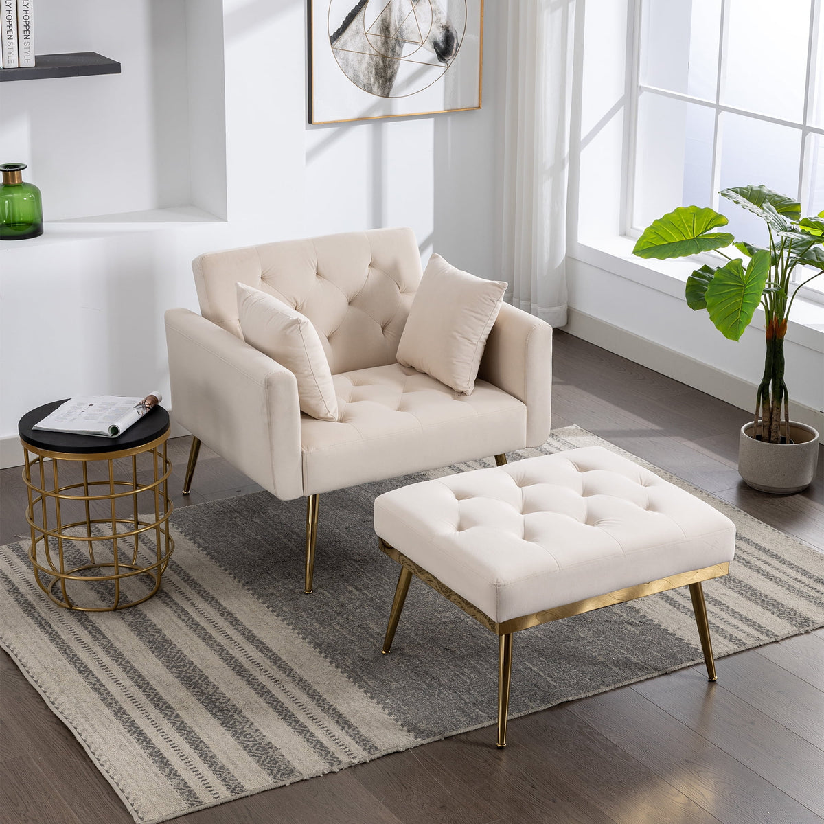 Velvet Accent Chair with Ottoman E1528