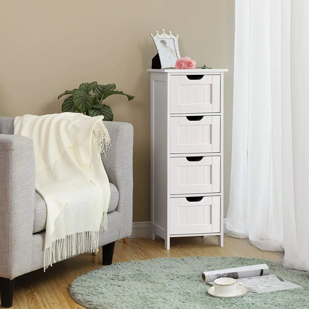 White 4 Drawer Wooden Floor Cabinet U5803