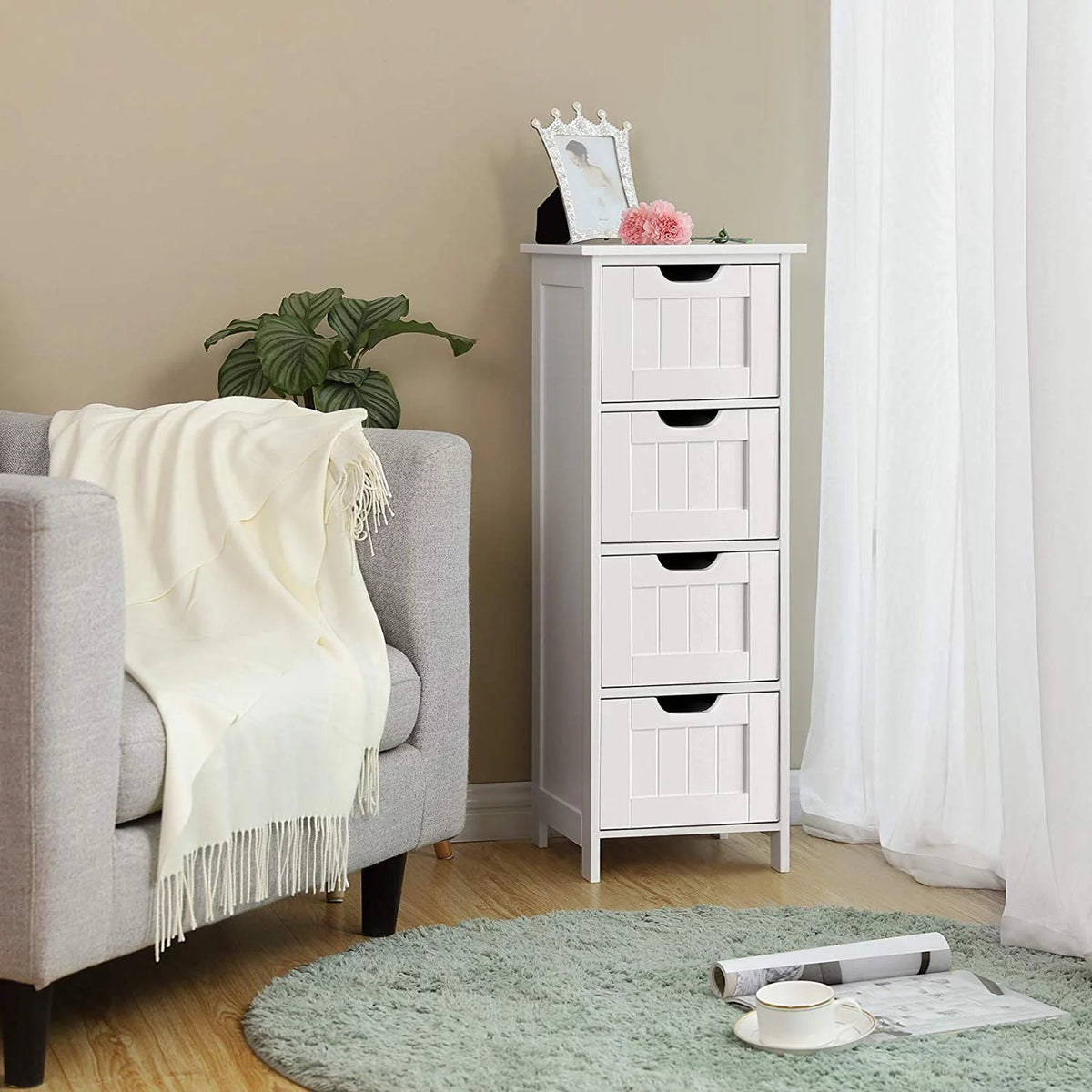 White 4 Drawer Wooden Floor Cabinet U5803