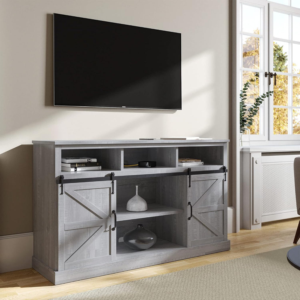 52 Inch TV Stand with Sliding Barn Door and Storage Cabinets (Espresso) I331704