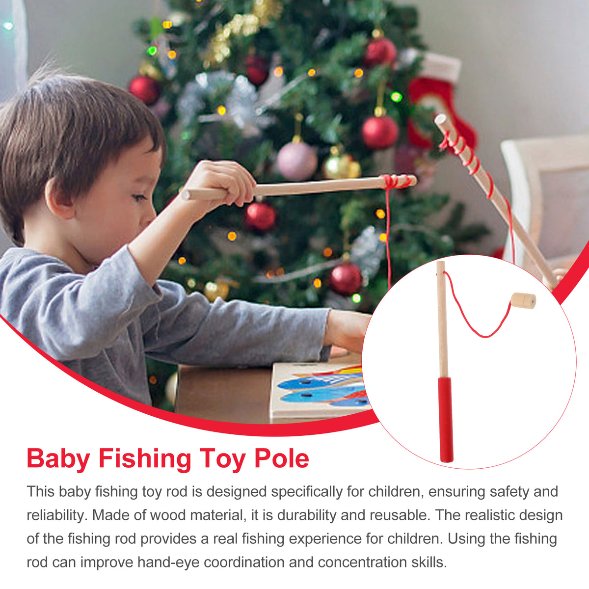 3pcs Kids Toy Magnetic Wood Fishing Poles Fishing Games Wooden Fishing Rod V5438