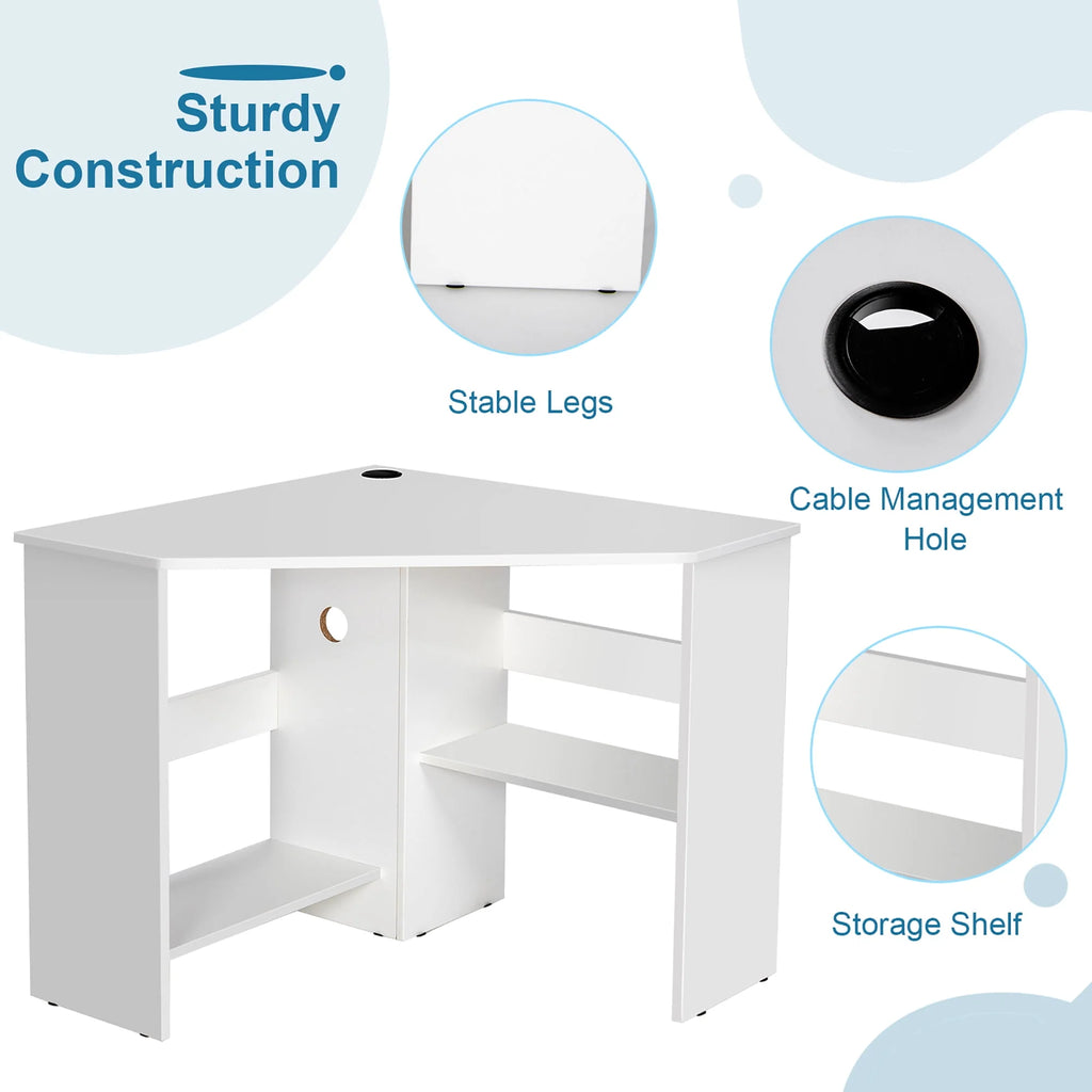 Corner Computer Desk with Storage Shelf F64866