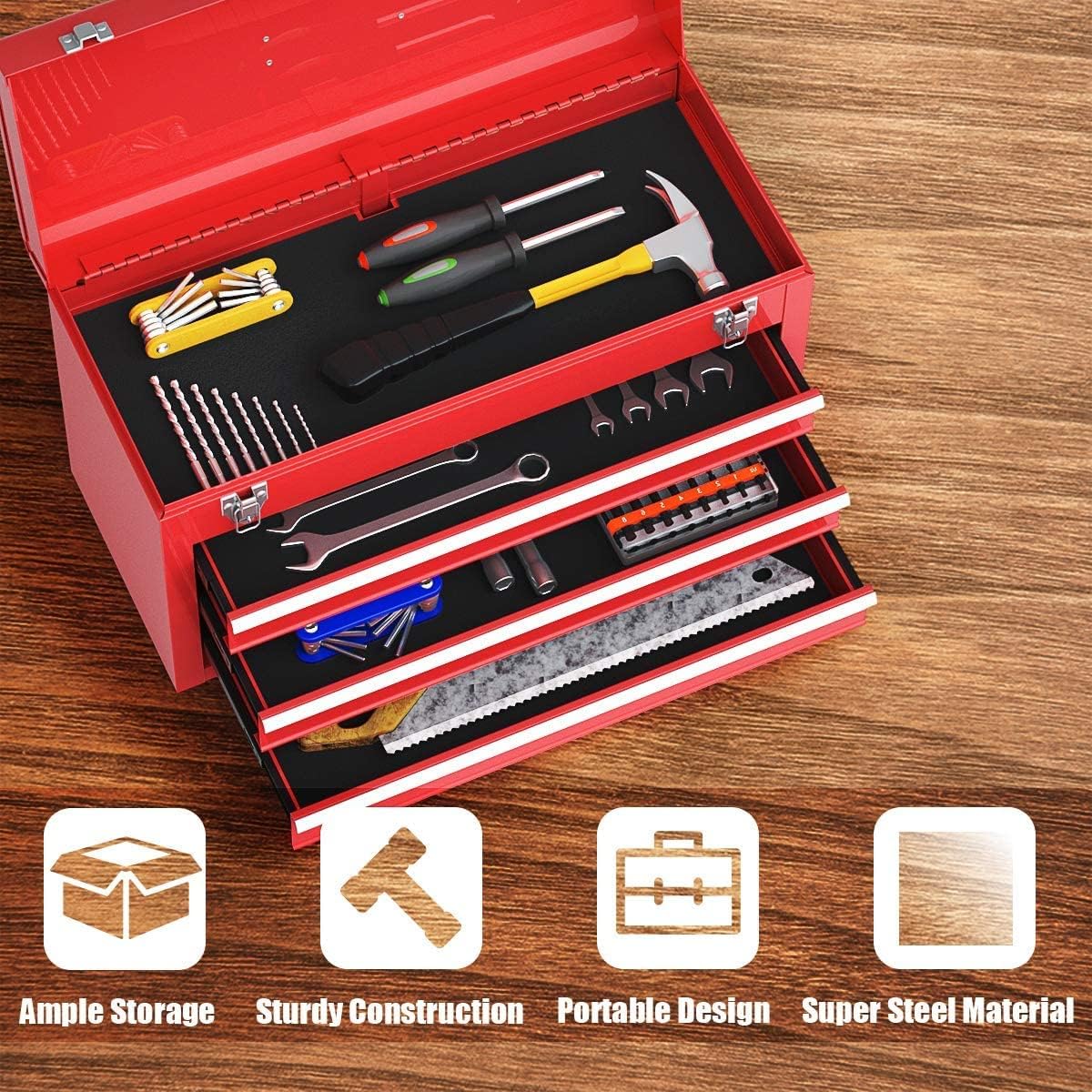 Red 20.5'' Steel Tool Box with 3 Drawers A348742