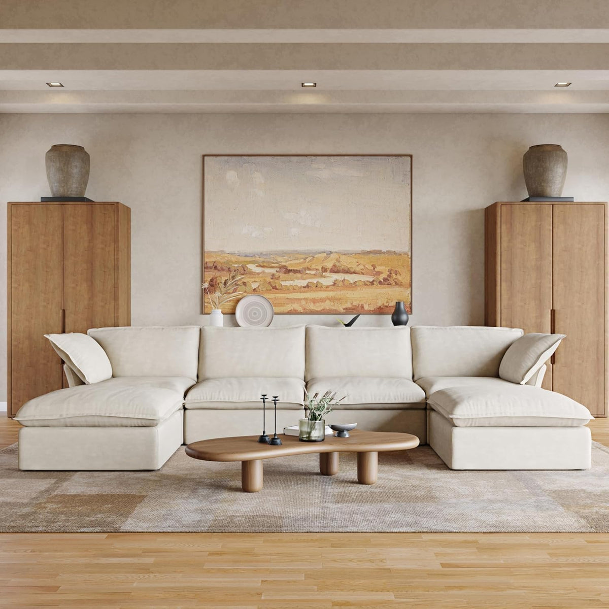 Beige U Shape Sectional Sofa with Ottomans C23019
