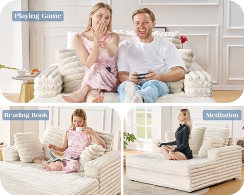 Off-White Upholstered Chaise Lounge Sofa Bed with Throw Pillows L450232