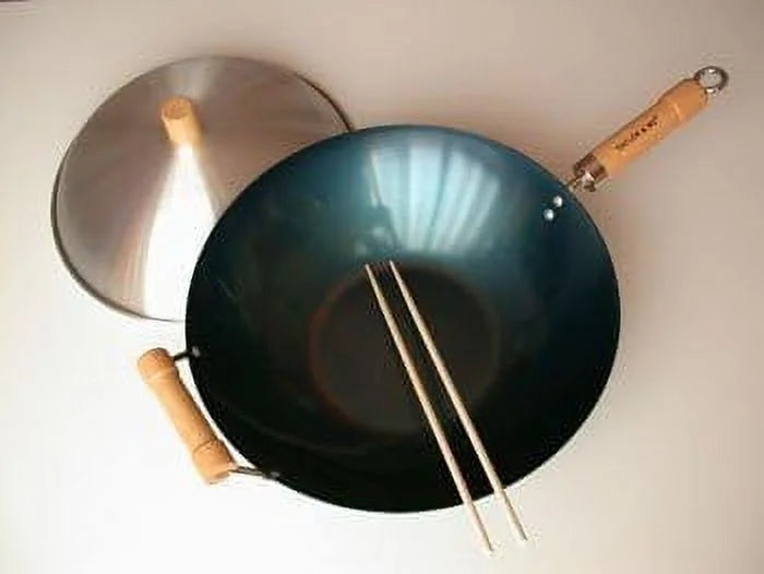 14" Natural Nonstick Carbon Steel Wok Set Z1937