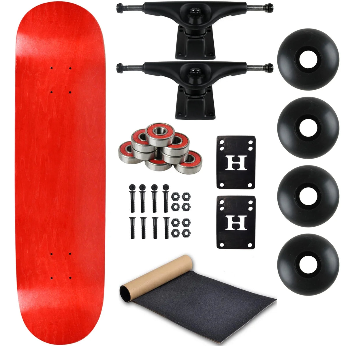 Stain Red 8.25" Complete Skateboard with Black Trucks and Black Wheels I1782