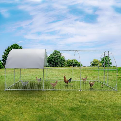 Metal Chicken Coop with Run, 19.6'x9.8'x6.4' X3829