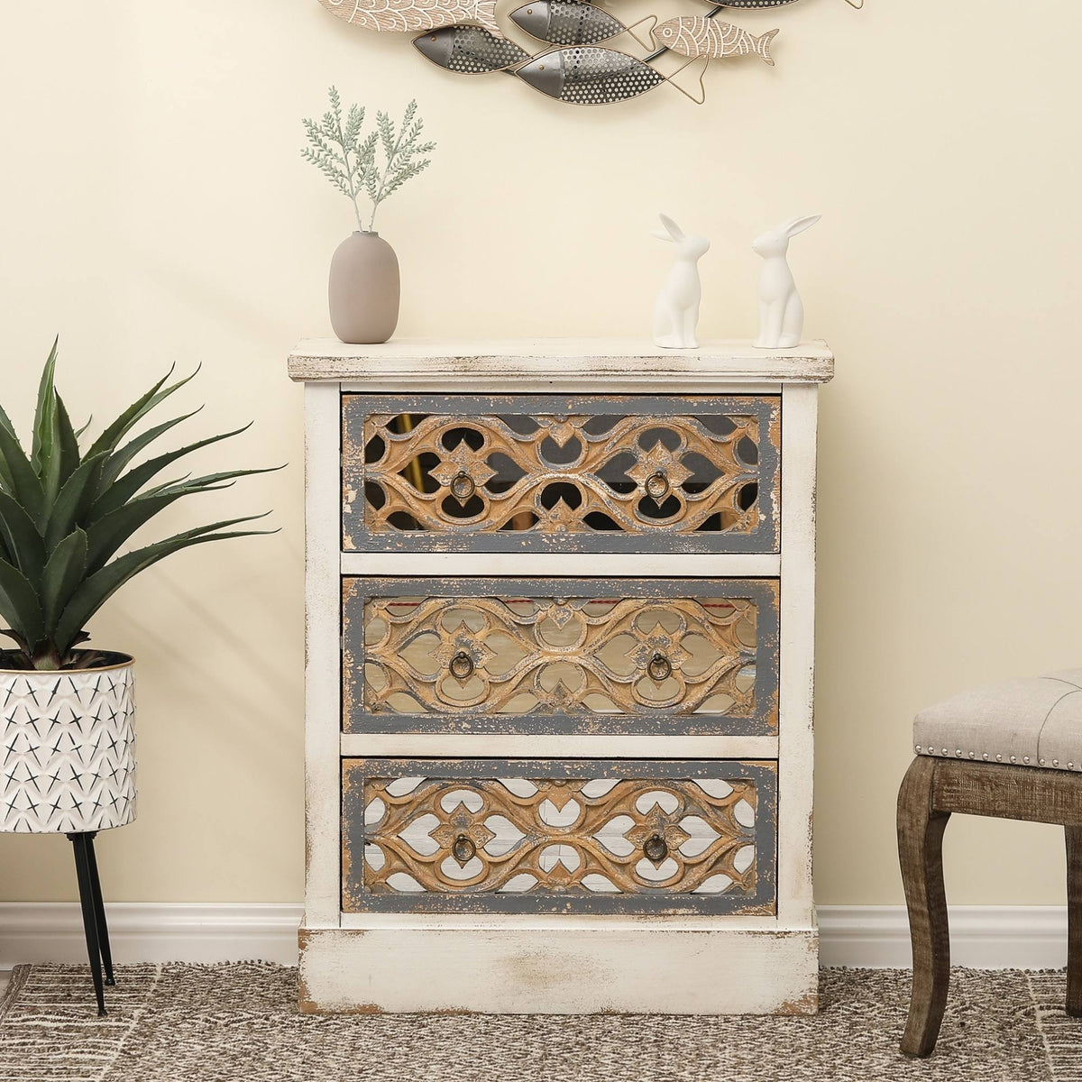 Rustic White and Natural Wood Accent Chest W204077