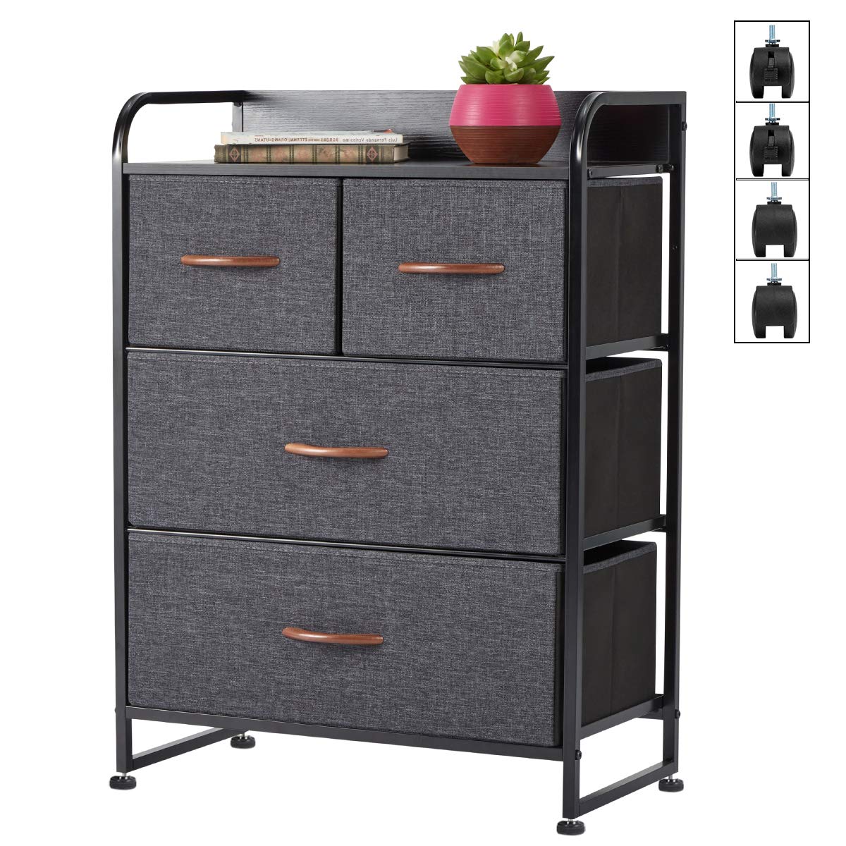 Grey 9 Drawer Fabric Dresser with Steel Frame and Wooden Top U99074