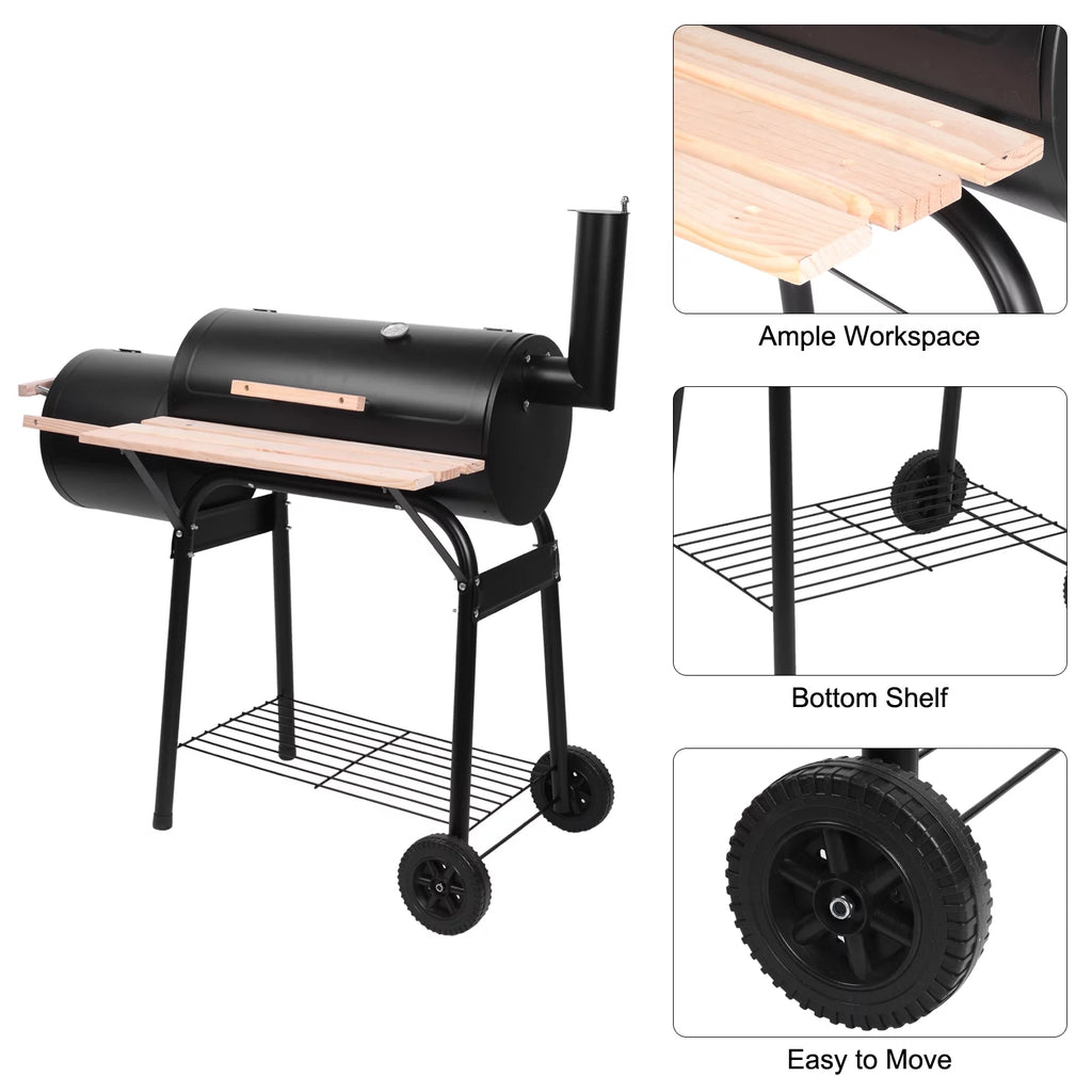 Charcoal Grill Portable BBQ Grill and Offset Smoker Steel BBQ Pit B172