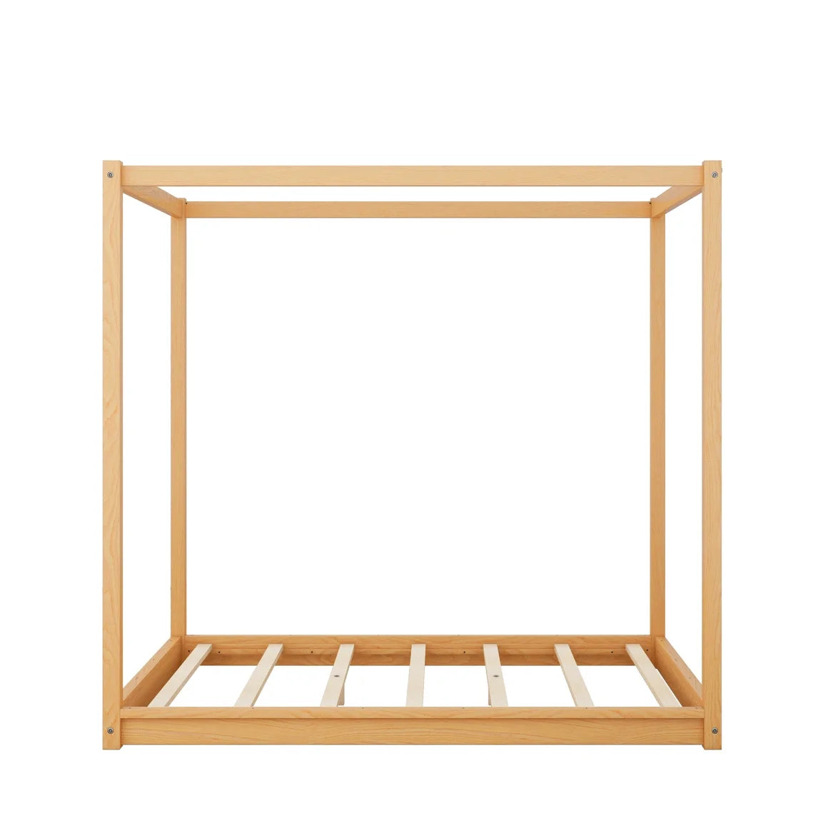 White Queen Size Wood Canopy Bed Frame with Headboard R7349
