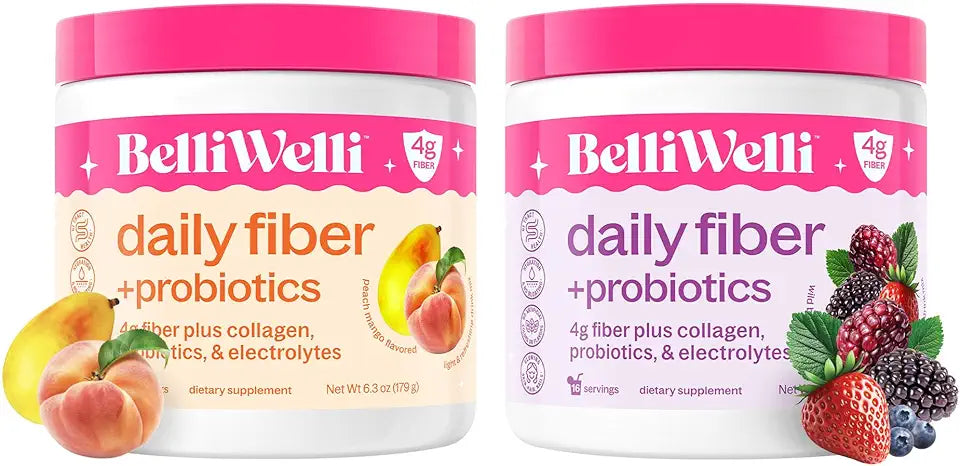 Fiber Supplement with Collagen, Probiotics & Electrolytes, Peach Mango & Wild Berry, 32 Servings V32419
