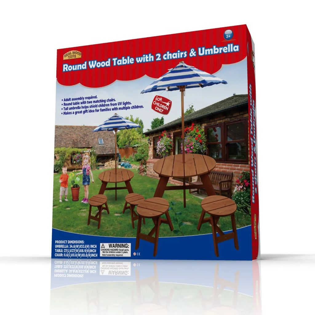 Brown Wood Round Table with Umbrella and 2 Chairs H993200