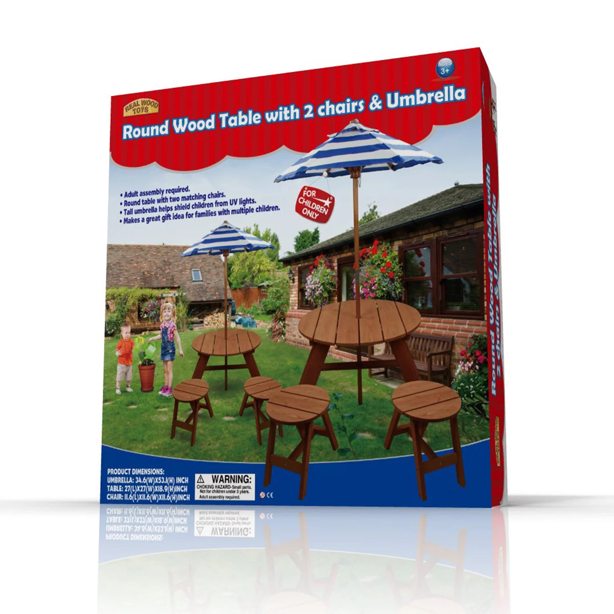 Brown Wood Round Table with Umbrella and 2 Chairs H993200