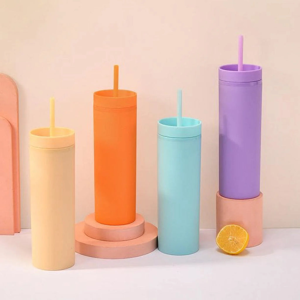 16oz Tumbler with Lid and Straw Double Wall Plastic Cup BPA Free T83885