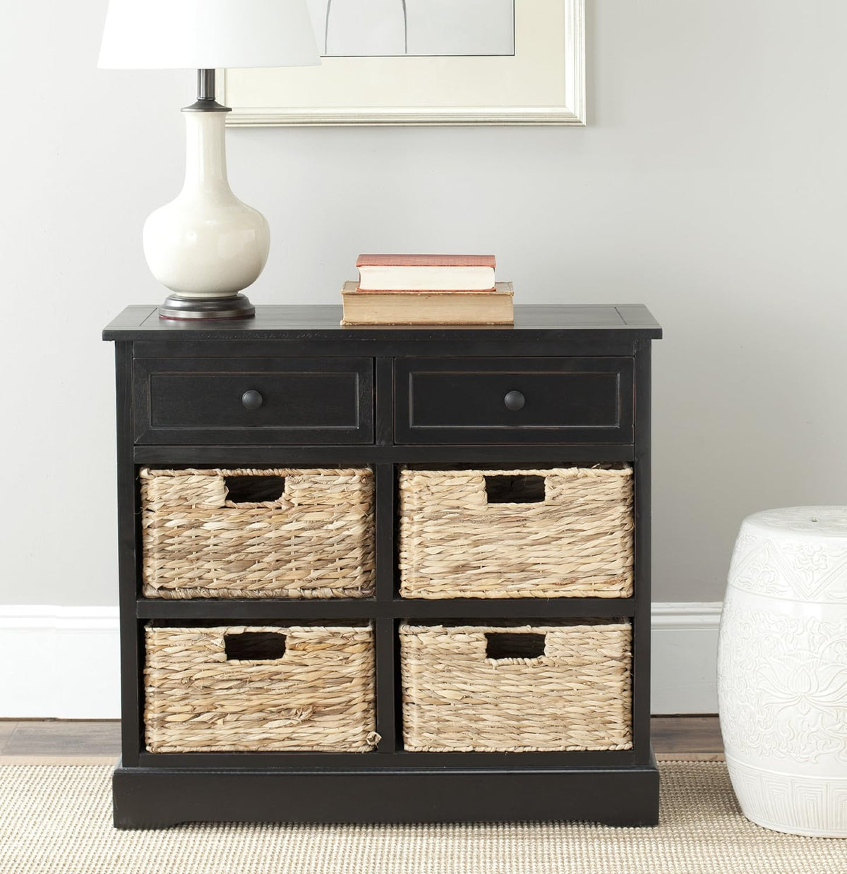 Whitewash Wicker Basket Storage Unit F80461