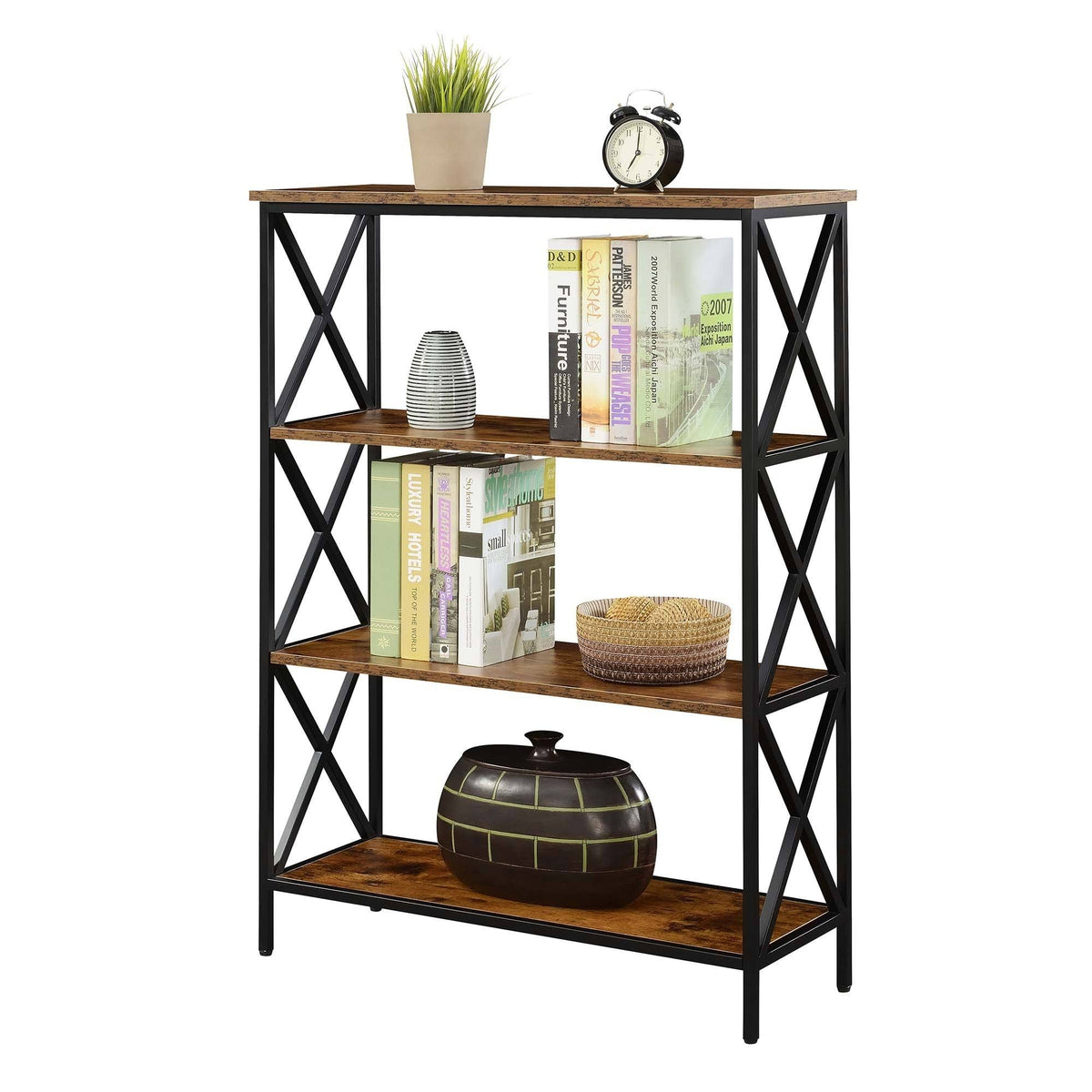 Metal and Wood 4-Shelf Bookcase J118