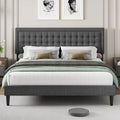 King Size Linen Fabric Bed Frame with Tufted Headboard G551810