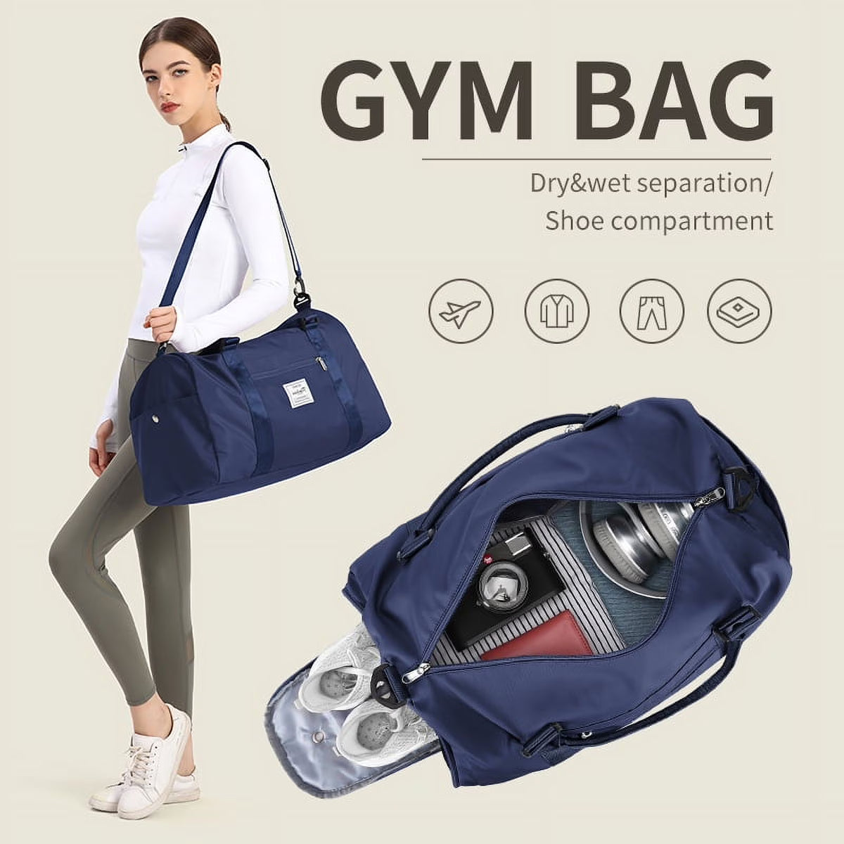 Waterproof Travel Duffel Bag with Shoes Compartment and Wet Pocket A479