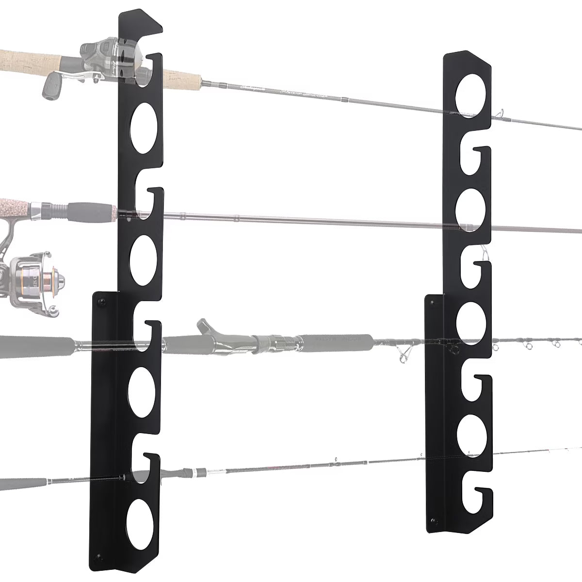 Black 2 Pack Fishing Rod Rack Wall Mount, Holds 16 Rods J38048