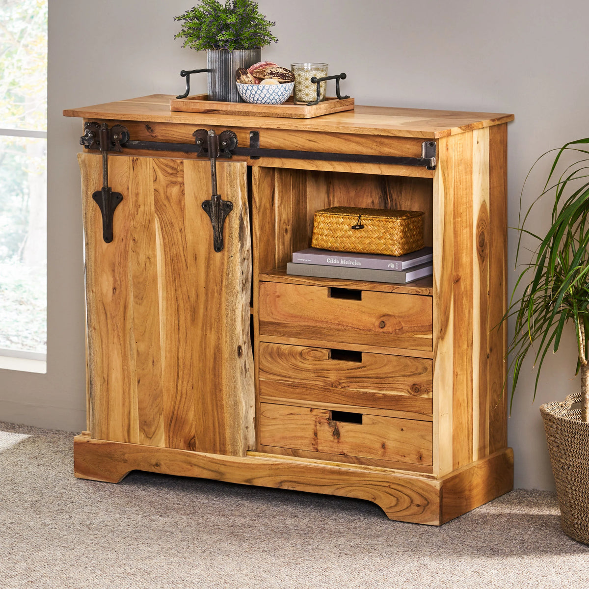 Acacia Wood Live Edge Sideboard with Sliding Door W135525