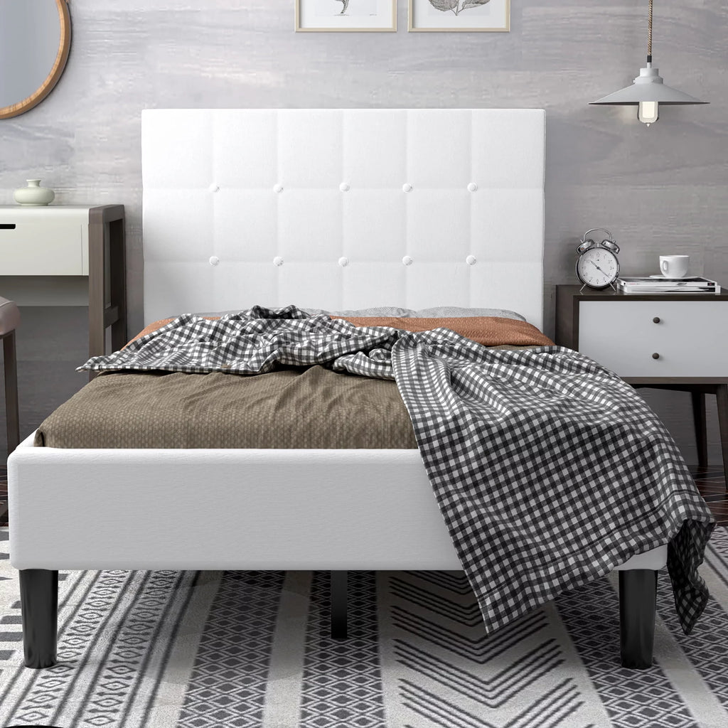 Twin Upholstered Bed Frame with Tufted Headboard Beige Z777