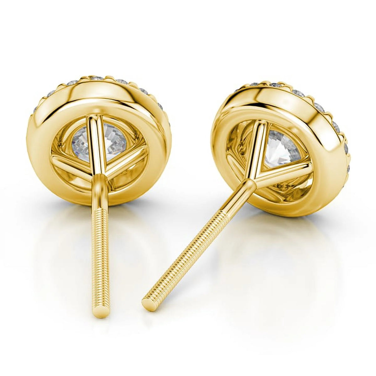 0.60 Carat Round Halo Natural Diamond Stud Earrings 14K Yellow Gold P346
