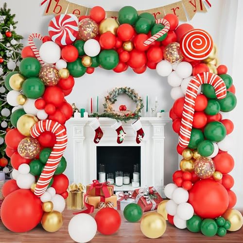 Christmas Balloon Arch Garland Kit 160pcs Red Green Gold Balloons W95653
