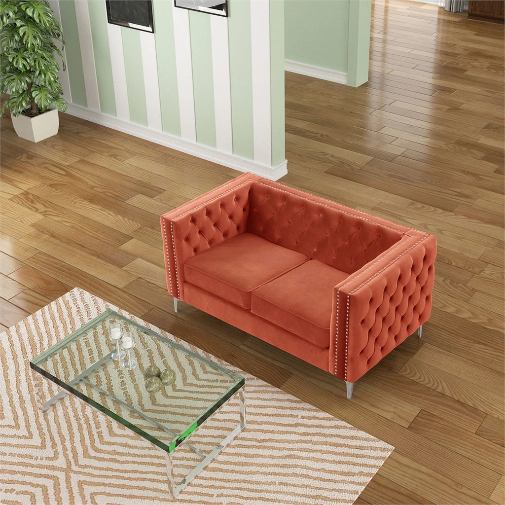 3-PC Velvet Loveseat and 2 Chairs Set Orange B718