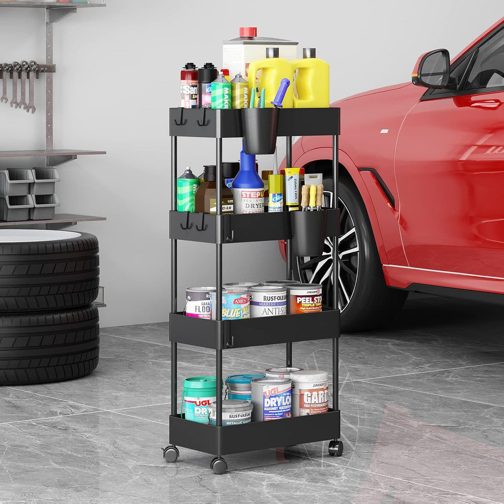 Black 4-Tier Rolling Utility Cart J9480