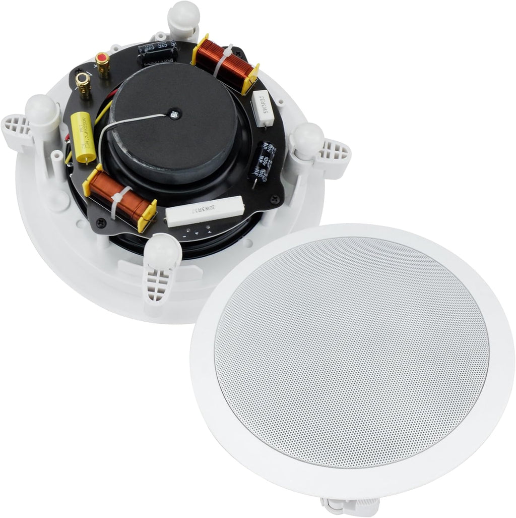 Dual 6-Inch in-Wall/in-Ceiling 2-Way Stereo Sound Speaker with 1" Silk Dome Tweeter and Crossover Network, Pack of 2 V294598