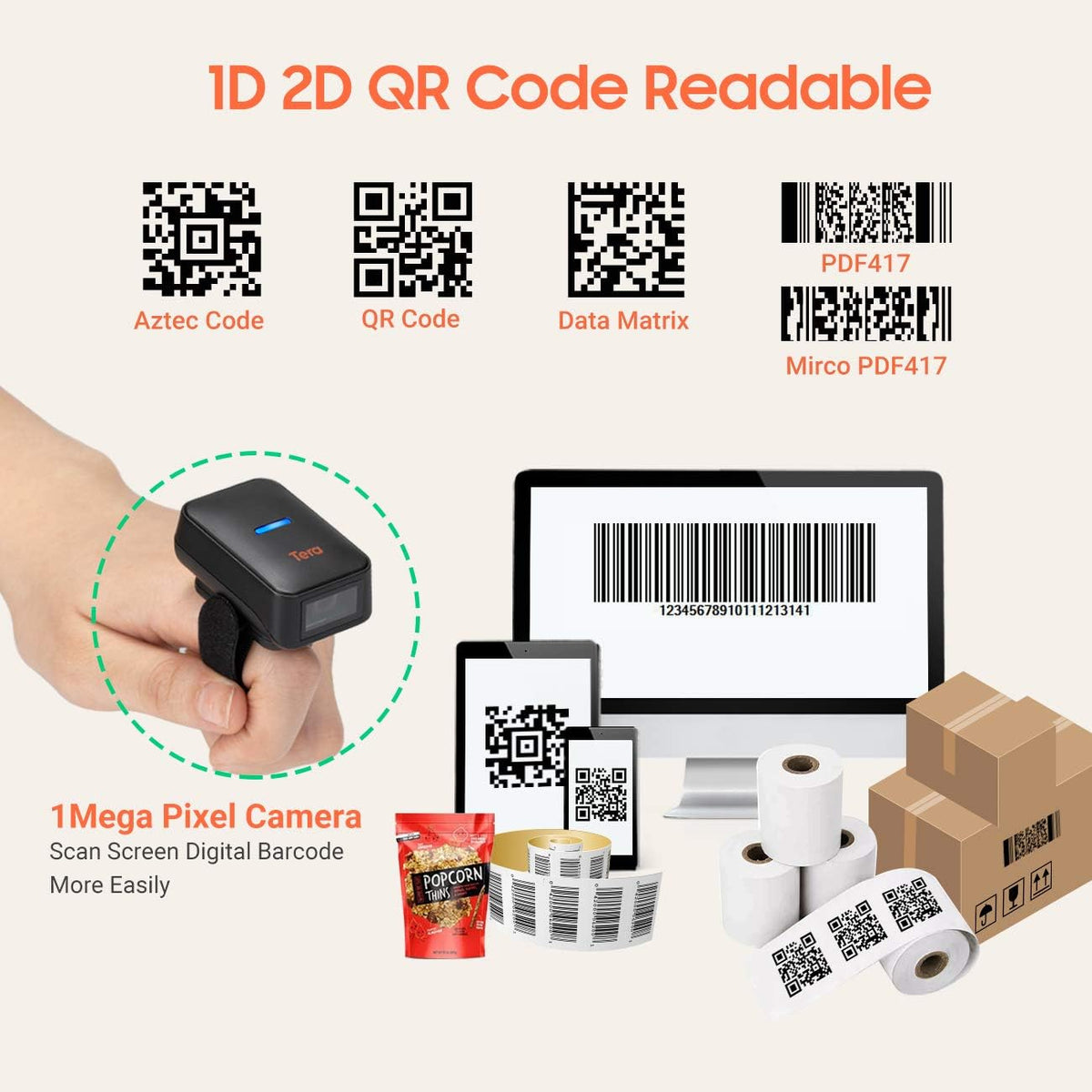 Wireless Ring Barcode Scanner with Bluetooth L30673