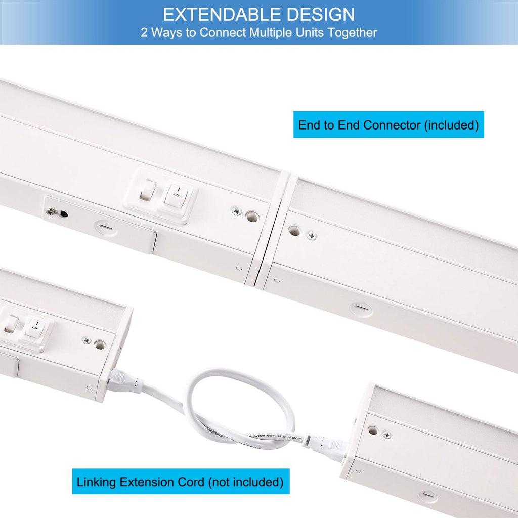 LED Under Cabinet Lighting Fixture, 24-inch 14W 985 Lumen, Dimmable, CRI 90, 3000K/3500K/4000K, Linkable, Hardwired or Plug-in, White Finish, Pack of 2 K883034