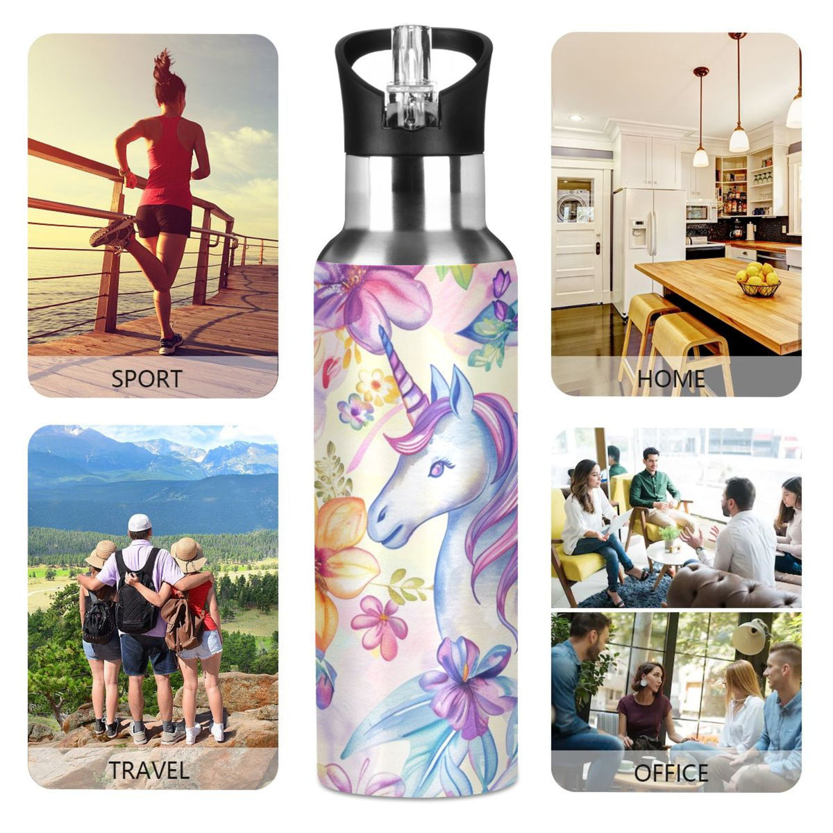 Insulated Stainless Steel Water Bottle with Straw Lid, 20 oz A558243