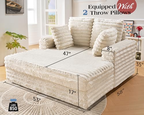 Off-White Upholstered Chaise Lounge Sofa Bed with Throw Pillows L450232