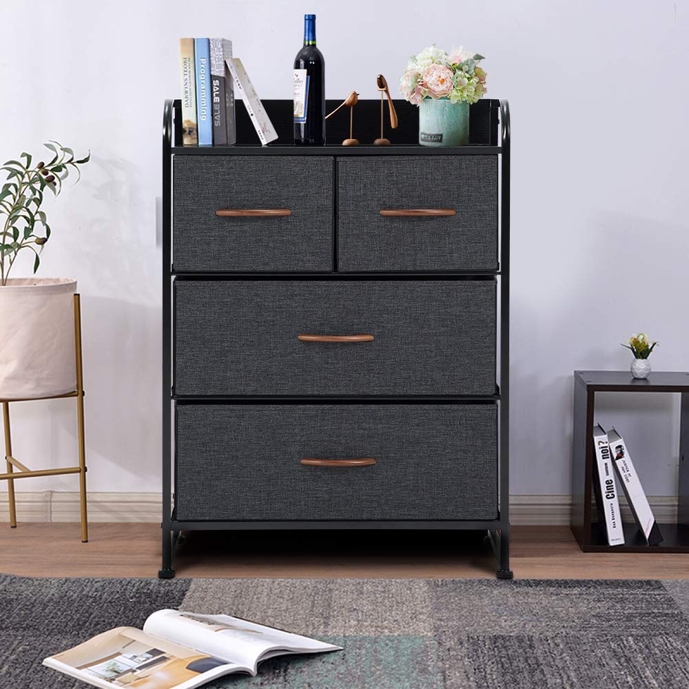 Grey 9 Drawer Fabric Dresser with Steel Frame and Wooden Top U99074