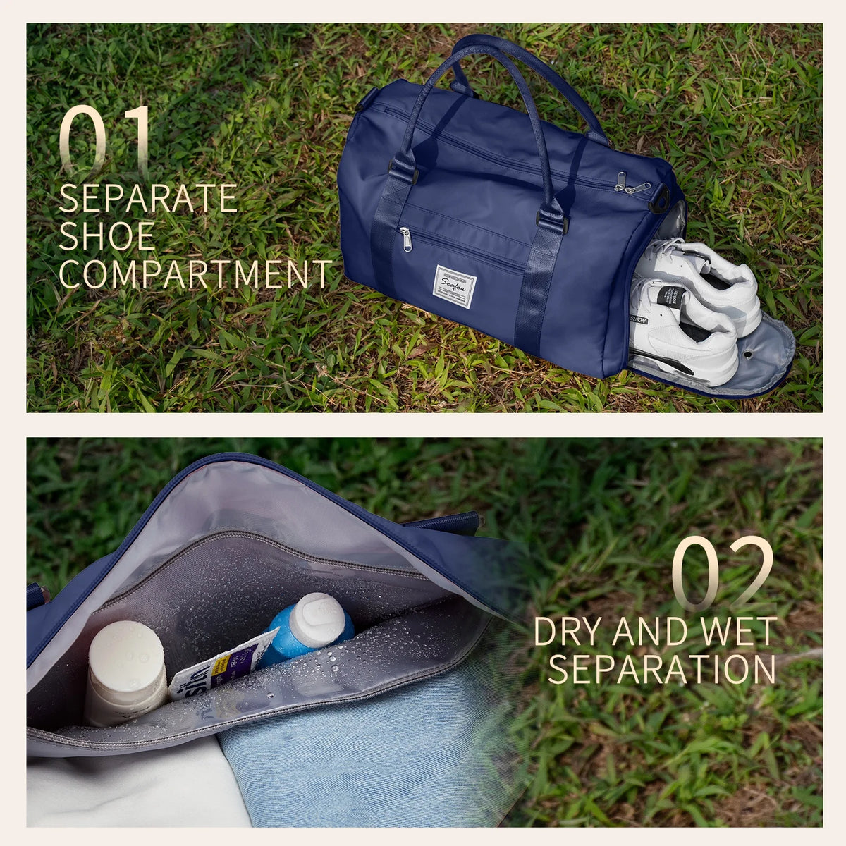 Waterproof Travel Duffel Bag with Shoes Compartment and Wet Pocket A479